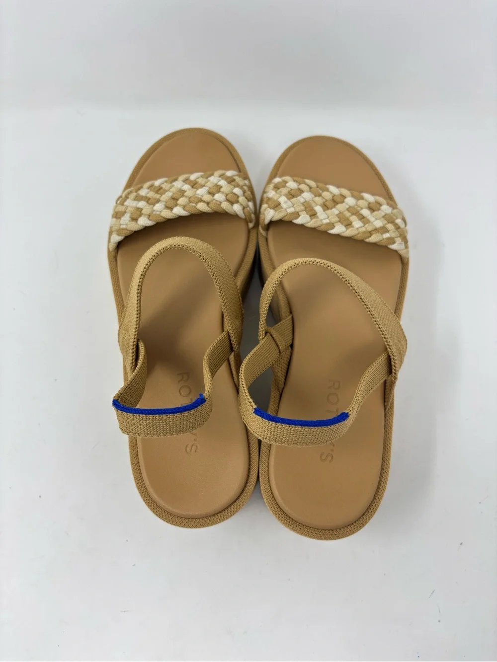 Rothy's Tan Woven Strap Platform Wedges